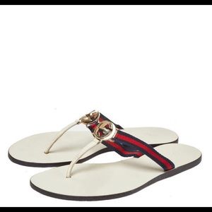 Gucci Logo GG White Leather Slide Sandals